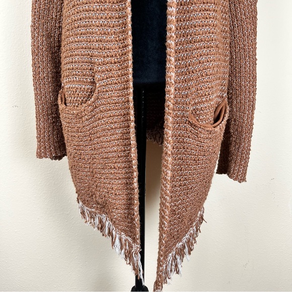 Free People Sweater Women’s M Brown Love Me Tender Cardi Boho Knit Fringe - Picture 10 of 16